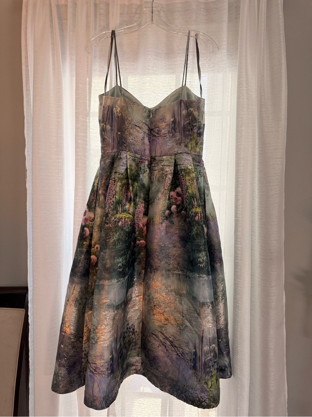 ML Monique Lhuillier Garden Print Metallic Midi Cocktail Dress - Picture 3 of 6